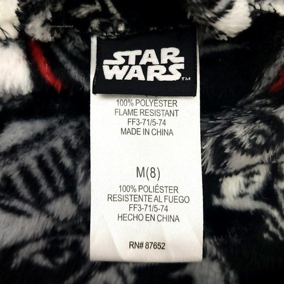 Star Wars Child Plush Bathrobe Darth Vader With Belt Black White Size M(8) - Picture 3 of 3